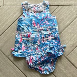 Lilly Pulitzer resort sail boats shift top and bloomer set 18-24 months